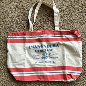Sézane - Tote with Red/Blue/Ecru stripes. 100% Cotton
